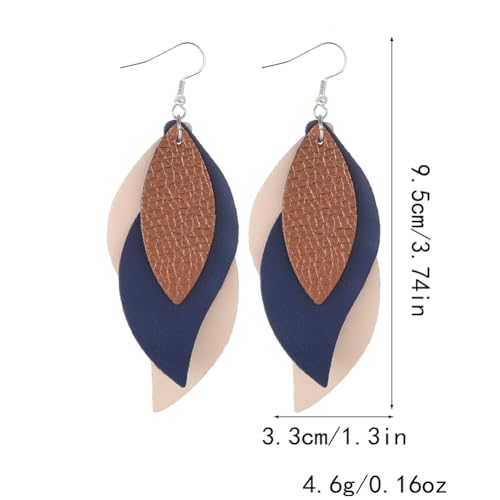 ANXIN boho unique Leather Earrings 2 Layered Lightweight Faux Leather Leaf Earrings Layered Design Drop Earrings Gift for Women - color: Style B