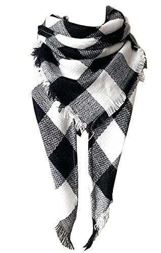 Wander Agio Womens Warm Long Shawl Winter Wraps Large Scarves Knit Cashmere Feel Plaid Triangle Scarf - color: Black White 35