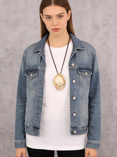 GelConnie Long Necklaces for Women Boho Large Pendant Necklace Casual Bohemian Brown Leather Choker Sweater Circle Statement Stone Necklace - style: Large Stone Pendant Necklace