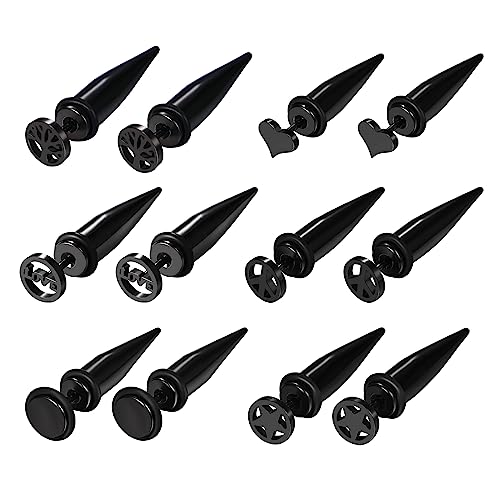 Aroncent 12PCS Stainless Steel Fake Tapers Mens Earrings Illusion Tunnel Cheater Piercing Jewelry Set for Men Women - color: A6