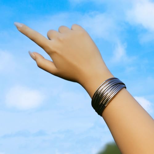 FANCY SHINY Boho Leather Bangle Bracelets Stackable Noodle Tube Bracelets Layered Wrap Cuff Bracelets with Magnetic Clasp - color: Grey