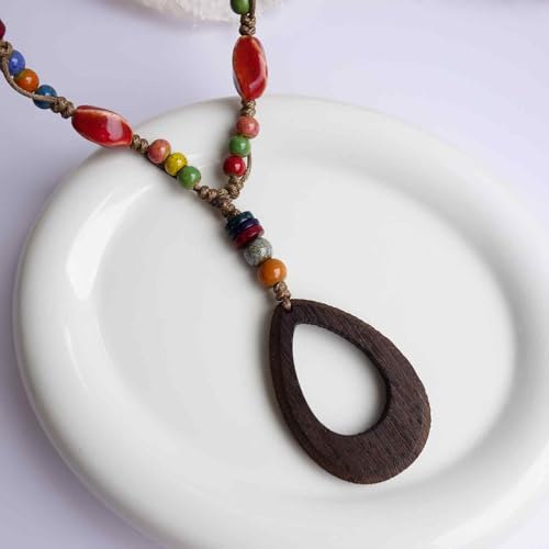 Boho Style Colorful Ceramic Bead Strand Necklace Adjustable Bohemian Jewelry Gift for Women, Fashion Clothing Matching Necklace - color: Colorful 2