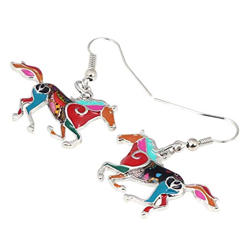BONSNY Enamel Alloy Colorful Horse Earrings for Women Animal Lover Statement Jewelry - color: Multicolor