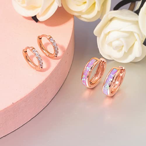 CiNily Huggie Earrings Opal Hinged Hoop Earrings Gold Plated Hypoallergenic Small Hoop Earrings for Women Teen Girls Men Sensitive Ears - color: Pink-Rose Gold