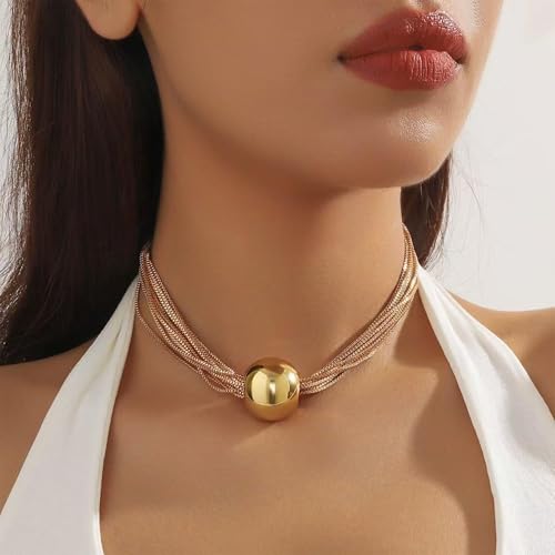 Chunky Chain Necklaces Women Statement Collar Necklace Gold Flat Snake Chain Choker Ribbed Design for Party, Dress Jewelry Gifts - color: B3:Gold Necklace