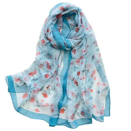 MINIDORA Lightweight Scarves for Women Elegant Floral Pattern Scarf Shawls Sunscreen Head Shawls - color: Style 12-blue