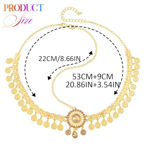 Catery Gold Coins Head Chain Gypsy Headpiece for Women Cotusme(Small Coin) | Rhinestone Egyptian Head Piece Accessories Belly Dance Hair jewelry Headband for Cleopatra Costume Hallween Party Sparkly - color: Small Coin