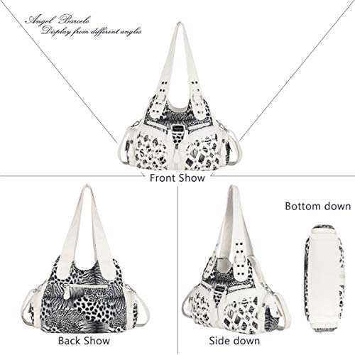 Angel Barcelo Purses for Women Large Shoulder Bag Soft Hobo Bags for Women - color: White Leopard