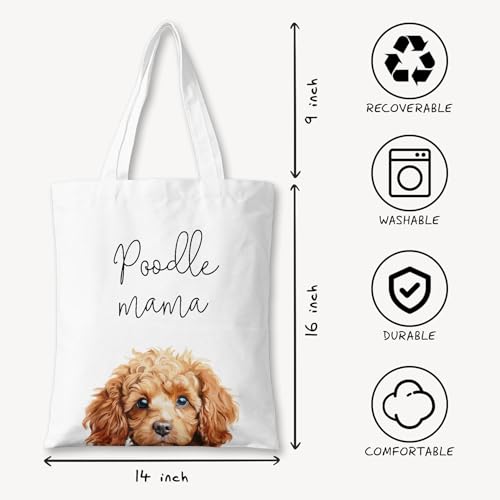 Dog Mama Canvas Tote Bag for Women, Dogs Lover Gift for Dog Mom, Birthday Christmas Cute Rottweiler Gifts For Women. - color: Poodle Mama (014)