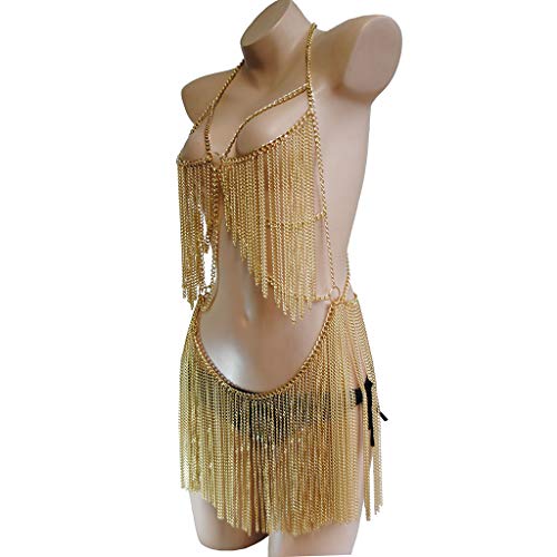 Women's Sexy Suit Body Chain - color: Gold Color-Personality Hanging Needle Connected Body Chain-8