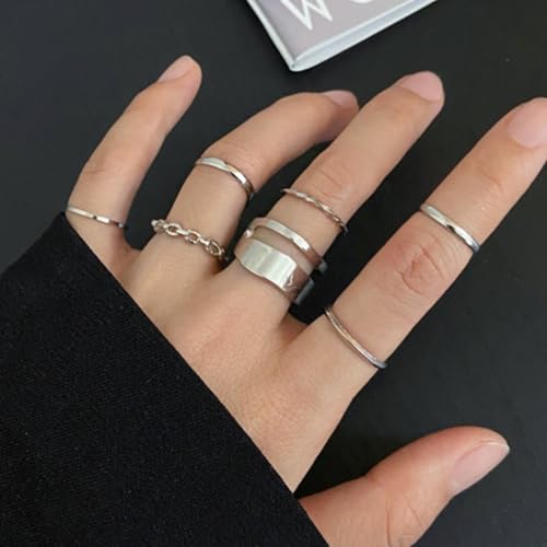 Simple Knuckle Rings Set for Women,Vintage Stackable Joint Finger Midi Rings Dainty Cute Rings Pack Festival Jewelry - color: B-Silver