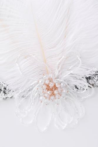 BABEYOND 1920s Feather Flapper Headband - Vintage Sequin Headpiece for Gatsby Party Roaring 20s Costume Accessories - color: White