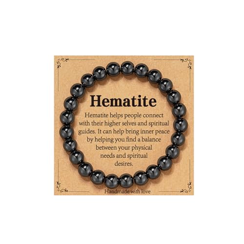 Gnamy Healing Crystal Bracelet for Women, Natural Stone Beaded Healing Crystal Bracelet Triple Protection Stress Relief Beads Jewelry Birthday Gifts Jewelry for Her - style: Hematite