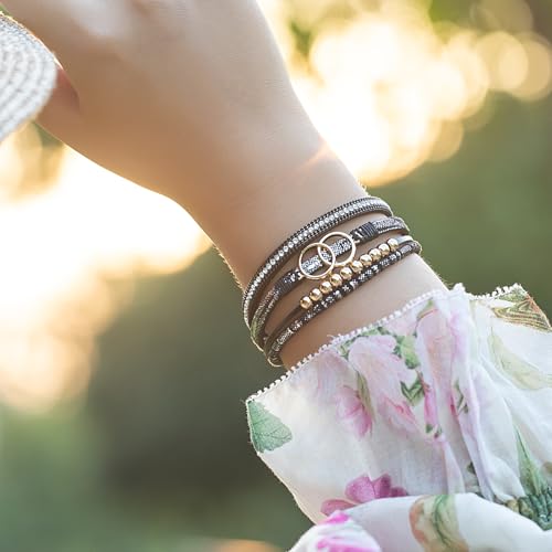 FANCY SHINY Boho Leather Wrap Bracelet Stackable Infinity Chunky Cuff Bracelets Western Hippie Outfits Jewelry Valentine Gifts for Women - color: Shiny Black