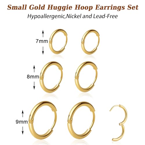 1 Pair 8mm Small Hoop Earrings for Women, Dainty 14K Gold Plated Huggie Hoop Earrings Hypoallergenic Lightweight Cartilage Earrings Set for Multiple Piercings for Sensitive (Gold/1.6mm) - color: Gold, size: 8mm (Thickness: 1.6MM)