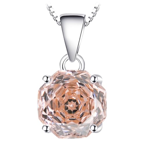 2ct Octagon Cut Morganite & Pink Cubic Zirconia Pendant Necklace - 18 inches 925 Sterling Silver Box Chain for Women, Gift Ready Jewelry