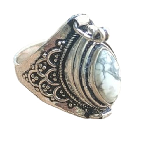 White Howlite Ring, Poison Box Ring, Marquise Stone Ring, White Turquoise Ring, Poison Ring, PillBox Ring, Openable Poison Ring, White Marble Ring, Handmade Poison Ring, Secret Stash Jewelry