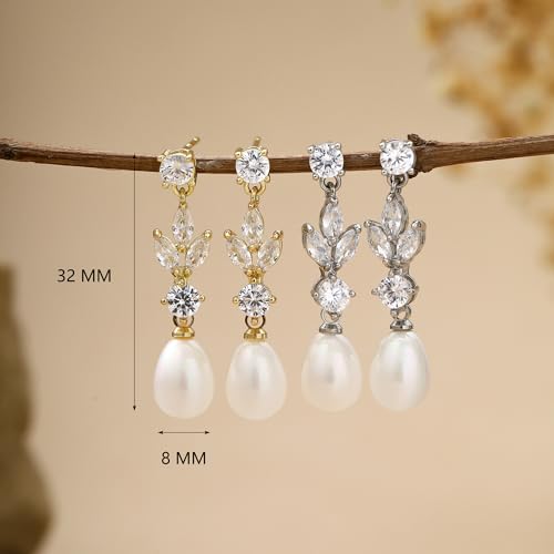 Pearl Earrings for Women Dainty Diamond Pearl Drop Earrings 14k Gold Plated Dangle Earrings for Women Weddings Gifts Bridesmaid Gifts - color: A-gold pearl earrings