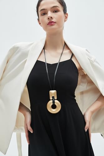 Boho Necklaces for Women Chunky Circle Necklace Layered Boho Circle Leather Choker Necklace Long Vintage Necklaces Bohemian Jewlery Gifts - style: Boho Statement Necklace
