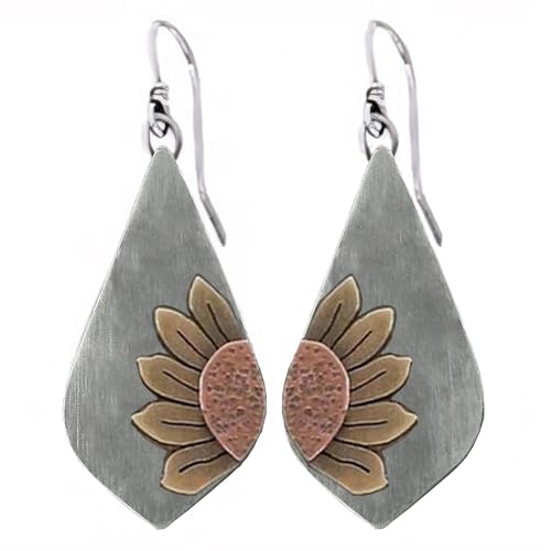 Boho Teardrop Earrings, Handmade Copper Bohemian Earrings, Dangle Antique Ethnic Jewelry for Women - color: Teardrop Sunflower