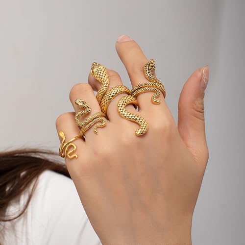 Snake Rings for Women Snake Ring Set Black Snakes Jewelry for Women Goth Gothic Rings Vintage Punk Knuckle Finger Thumb Ring Halloween Accessories - style: Style 2 - 2