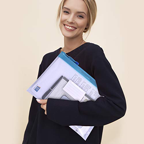 Wisdompro Zipper Pouch, 4 Packs Durable Letter Size Waterproof Mesh File Bag, Document Organizer - Pink/Blue - color: Pink/Blue