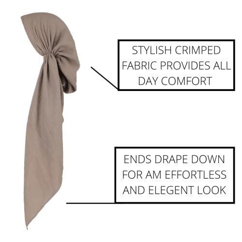 Pretied Head Scarves for Women Featuring Lightweight Crimped Material and Attractive - color: Solid Beige