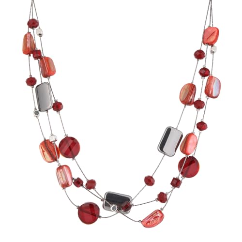 FULU AUTUMN Beaded Statement Necklaces for Women Shell Bead Chunky Collar Necklace Summer Layer boho Costume Jewelry for Her - color: Red