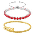 2PCS 18K Gold Plated Nail Bangle & Chain Bracelet Set for Women, Adjustable Stackable Bangle Jewelry, Dainty Gold Bracelet Gift for Women - color: Tennis-set D