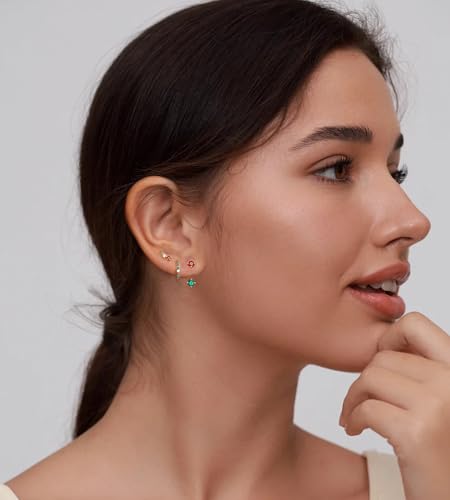 6 Pairs 14K Gold Plated Stud Earrings for Women, Hypoallergenic Cartilage Earrings for Multiple Piercing, Dainty Small Stackable Earrings Set for Jewelry Gift - color: Gold-3 Pairs Chrismas