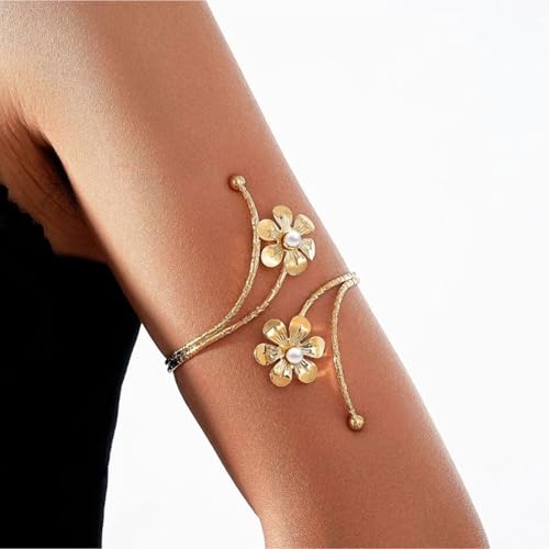 Arm Cuff Jewelry for Women Adjustable Flower Cuff Bangle Bracelet Gold Armband Upper Jewelry Gifts for Women Boho Western Accessories - color: B5:gold flower