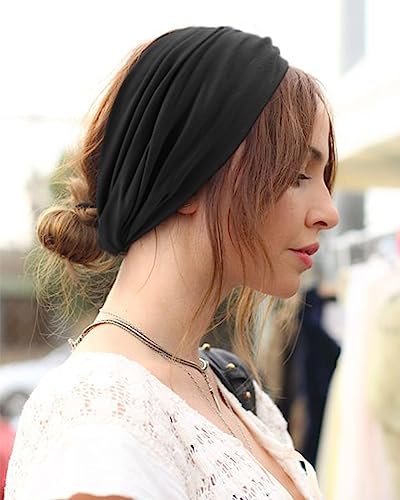 DRESHOW 6 Pack Extra Wide Headbands for Women Large Turban Headband Boho Head Wrap Elastic Hairbands Hair Twisted Knot Hair Accessories - color: 6 Pcs Knotted: Black