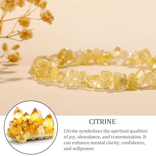 Natural Gemstone Beads Bracelets Healing Crystal Stone Beaded Bracelet for Women Men Handmade Spiritual Jewelry Gifts - color: Citrine, size: Chips Beads