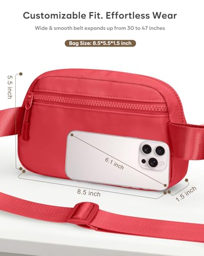 Pritent Fanny Packs for Women Cross Body Bag Waterproof Belt Bag with Adjustable Strap and Zipper Back Pocket Small Crossbody Bags Fashion Waist Packs for Workout Travelling(Coral Red) - color: Coral Red, size: Small