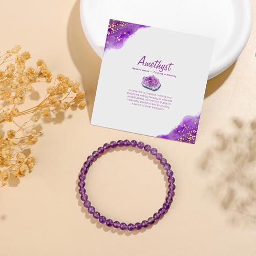 Natural Gemstone Beads Bracelets Healing Crystal Stone Beaded Bracelet for Women Men Handmade Spiritual Jewelry Gifts - color: Amethyst, size: Round Beads
