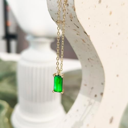 Luxval Diamond Pendant Gold Necklace for Women，Dainty 18k Gold Plated Choker Necklaces Simple Gold Jewelry Gifts for Women Girls - color: Green-Birthstone