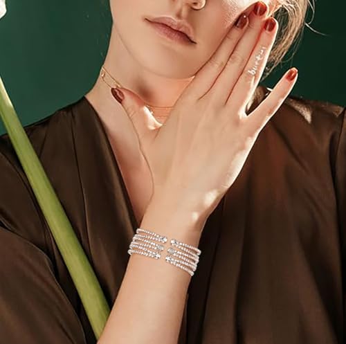 Rhinestone Bracelet for Women MultiLayer Crystal Cuff Bracelet Strand Layered Bracelet - color: Gold 5