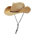 Straw Cowboy Hats Western Cowgirl Hat for Holiday Woven Beach Sun Hat with Shapeable Wide Brim Cowboy Hat for Women/Men - color: Khaki