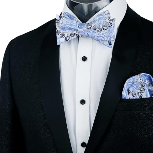 Alizeal Mens 2pcs Classic Floral Pattern Self-tied Bow Tie and Handkerchief Set - color: 035-light Blue