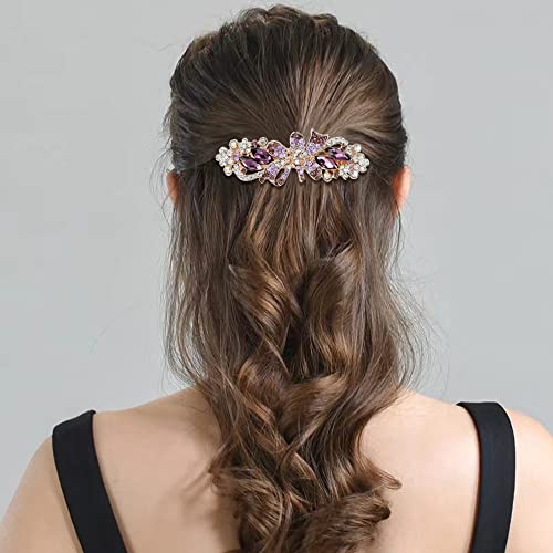 inSowni 4 Pack Luxury Glitter Sparkly Jeweled Gems Korean Decorative Crystal Rhinestone Flower Strong Metal French Barrettes Snap Alligator Hair Clips Headpieces Accessories for Women Girls - color: 4pcs Set F