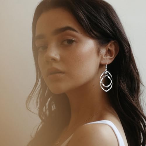 FUNEIA 6 Pairs Drop Dangle Earrings for Women Long Bar Double Twist Wave Curved Threader Cut Out Leaf Lightweight Earrings Set - color: A:Silver