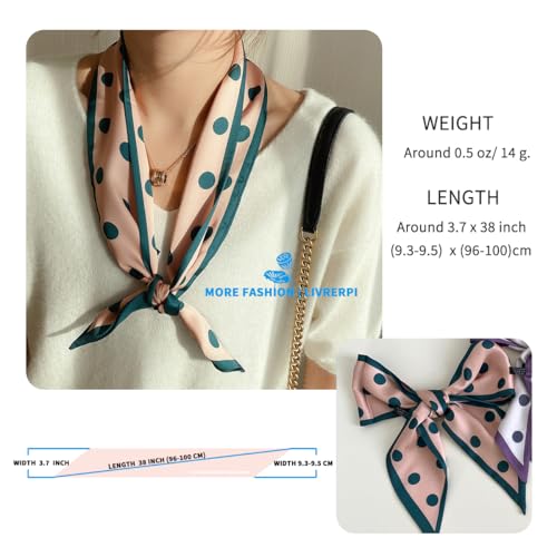 Hair Head Neck Bag Long Scarf Versatile Wrap for Women Soft & Lightweight for Everyday Chic - color: 10 Pink Polka Dot 3.7 X 38 Inch