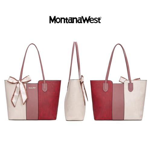 Montana West Tote Bags for Women Top Handle Satchel Purses - color: Beige With Red