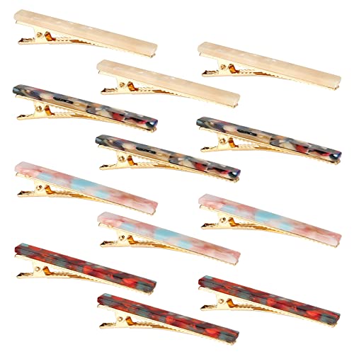 Cobahom 12 Pack Thick Hair Duckbill Metal Duck Teeth Hair Clips for Women - Chic Tortoise Shell Hair Pins in Red, White, Blue, and Pink (2.36 Inch) - color: 12 Pcs 2.36 Inch White&Red&Blue&Pink
