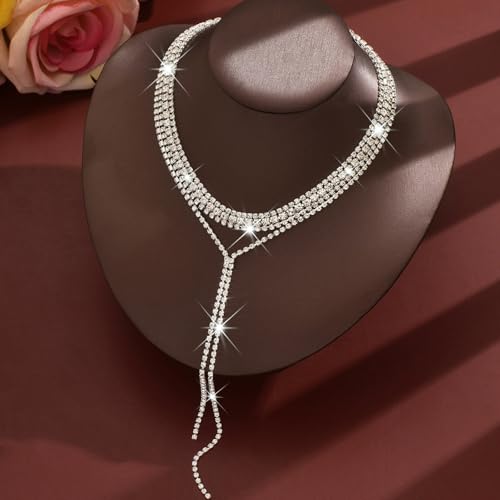 Boho Layered Necklaces for Women Fashion Y Long Neckalce Statement Long Sweater Chain Necklace Black Shiny Choker Necklace Wedding Bridal - color: Style-A