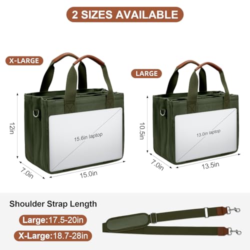 KKXIU Canvas Tote Bag for Women with Zipper and Compartments Crossbody Large Bible Messenger Purse Bag With Pockets | Canvas - color: Army Green, size: X-Large