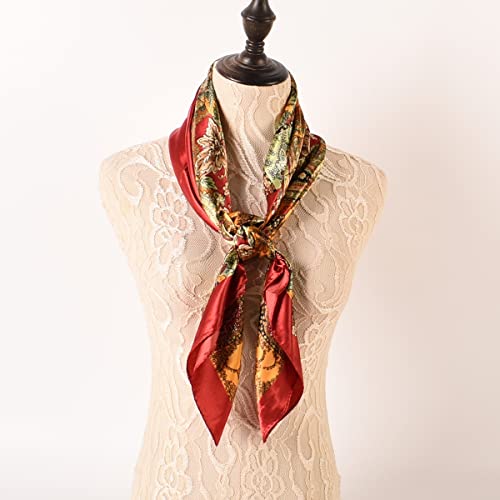 35 x 35 Women's Fashion Pattern Large Square Silk Like Hair Scarf Head Sleeping Wrap Satin Neck Bandana for Gift… - color: Big Cashew Red