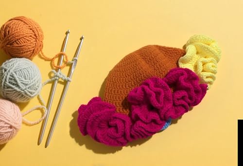 Handmade Crochet Bucket Hat for Women Boho Chic Slouchy Design Colorblock Ruffled Brim Festival&Daily Crochet Hat - color: Orange Crown Contrasting