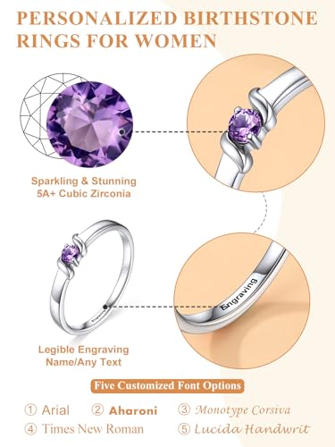 Custom4U Personalized Mothers Ring with 1-5 Birthstones Names Engraved 925 Sterling Silver/14K White Gold Plated Birthstone Rings for Women Promise Ring Birthday Jewelry Gifts for Mom Grandmother Wife - color: 1 Birthstone Ring (Custom)
