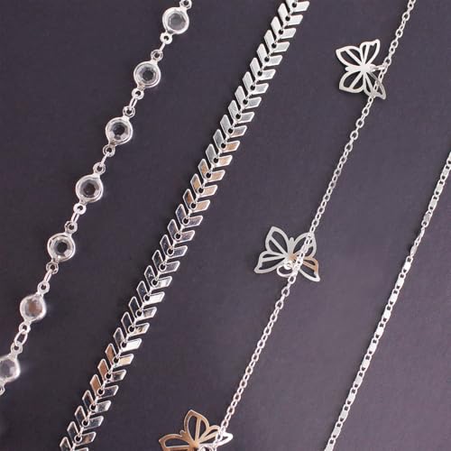 4PCS Bow Anklet for Women, 4-Layered Lightweight Simple Chain Bow Ankle Bracelet Set, Elegant Women's Fashion Jewelry, Ideal for Casual and Special Events - color: Silver